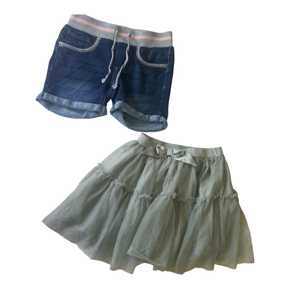 H&M Blue shirts and Silver Skirt with Rolled Hems